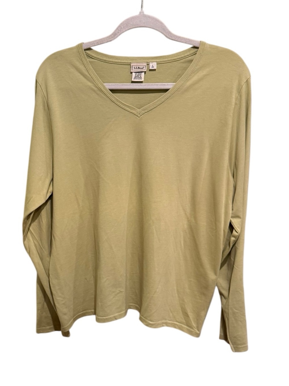 L.L. Bean 100% Super Soft Pima Cotton Olive V-Neck Long Sleeve Top